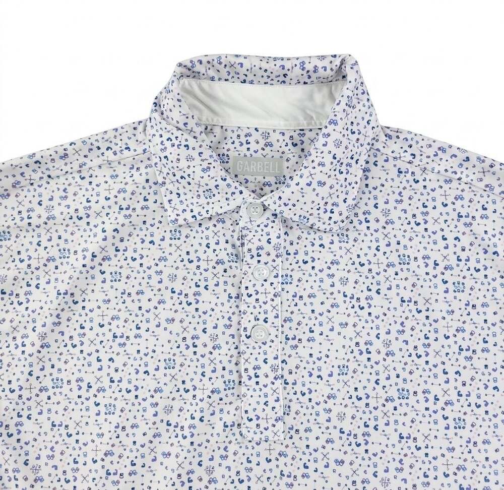 Barbell Apparel Men's Performance Polo Sz M Mini Print Athletic Golf shirt